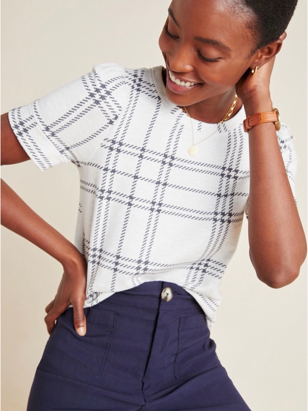 T.La Anthropologie White Short-Sleeve Top